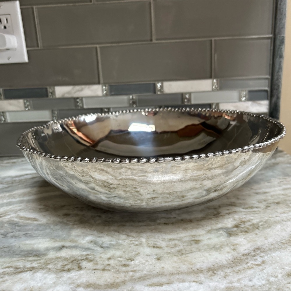 VINTAGE MCM Michael Aram 13.5 In Stainless Bowl Molten Beaded presentation LARGE